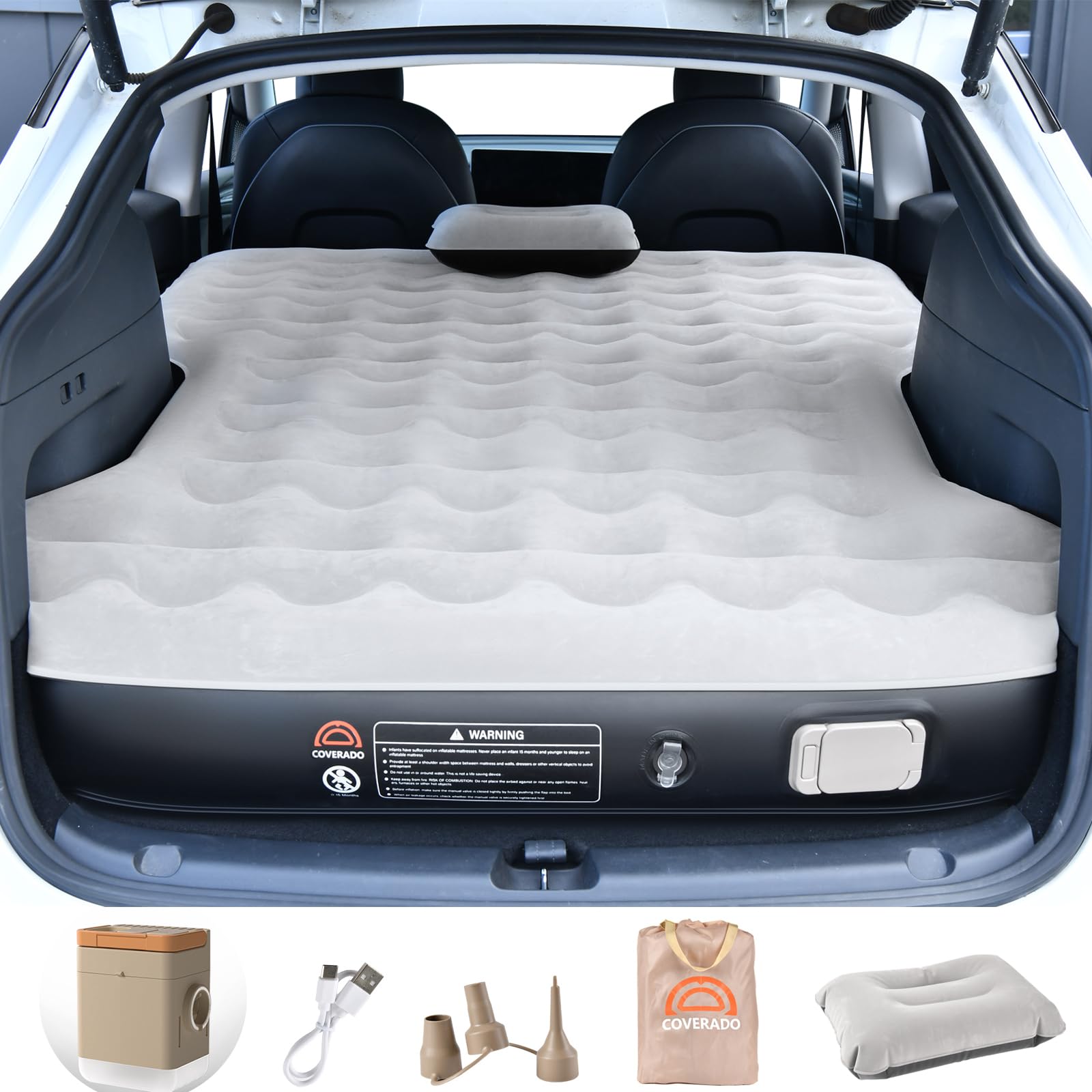 Photo 1 of Coverado Tesla Model Y Air Mattress, One Click Self Inflating Tesla Y Sleeping Pad, Wireless Pump & Light Function, 4.5" Thick Comfort Flocking Model Y Air Bed, Tesla Model Y Mattress Fit 2020-2026