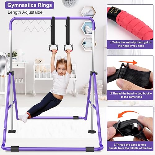 Miniatura 4 de Barras de gimnasia para niños con altura ajustable, barra de entrenamiento de gimnasia plegable, barra horizontal expandible junior para el hogar