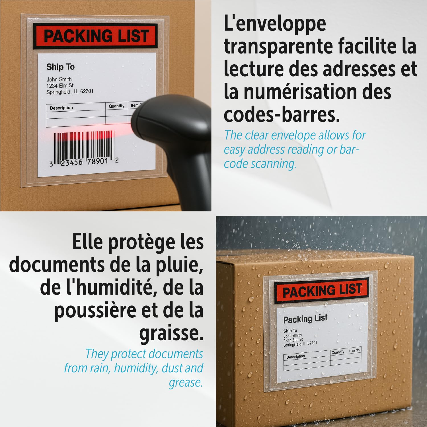 Pochettes Porte-Documents Adhésives 240x140mm, Packing List, Enveloppes Transparentes pour Expéditions, Factures, Bons de Livraison, Résistantes à l’Eau avec Forte Adhésion – m-office (500 pcs)