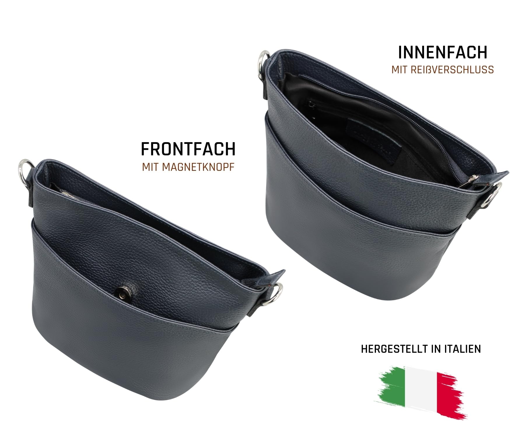 Adel Bags Damska torba na ramię z prawdziwej skóry LINA ręcznie wykonana torba Crossbody Bag 4 przegródki, torba na ramię ze skórzanym paskiem + szeroki pasek ze wzorem, wodoszczelna, stylowa Made in