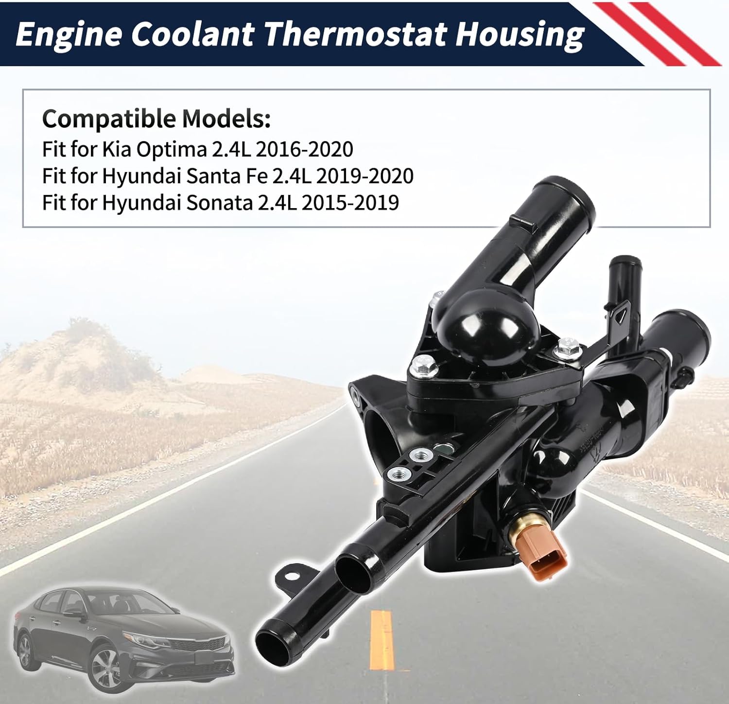 Engine Coolant Thermostat Housing 25600-2GGA5 256002GGA5 Compatible with Kia Optima 2.4L 2016-2020│Hyundai Santa Fe 2.4L 2019-2020 Sonata 2.4L 2015-2019