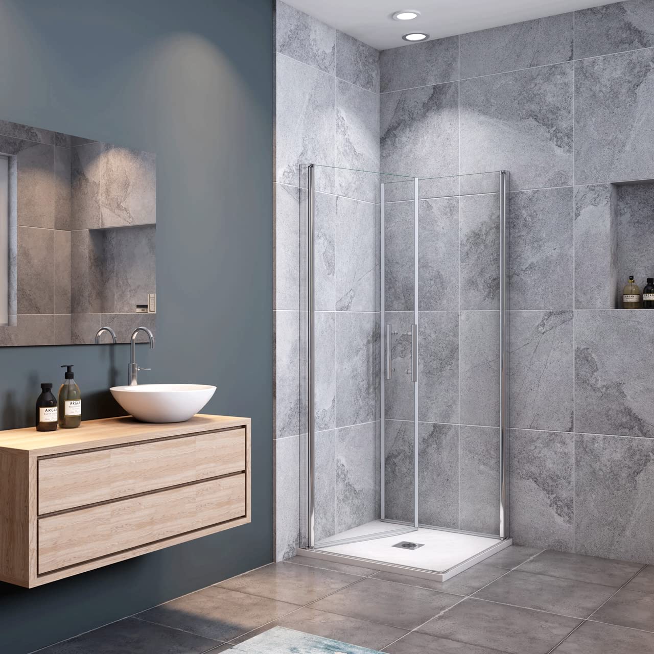Box Doccia Angolare Due Porte a Battente 80x80x195cm Temperato Vetro 6mm