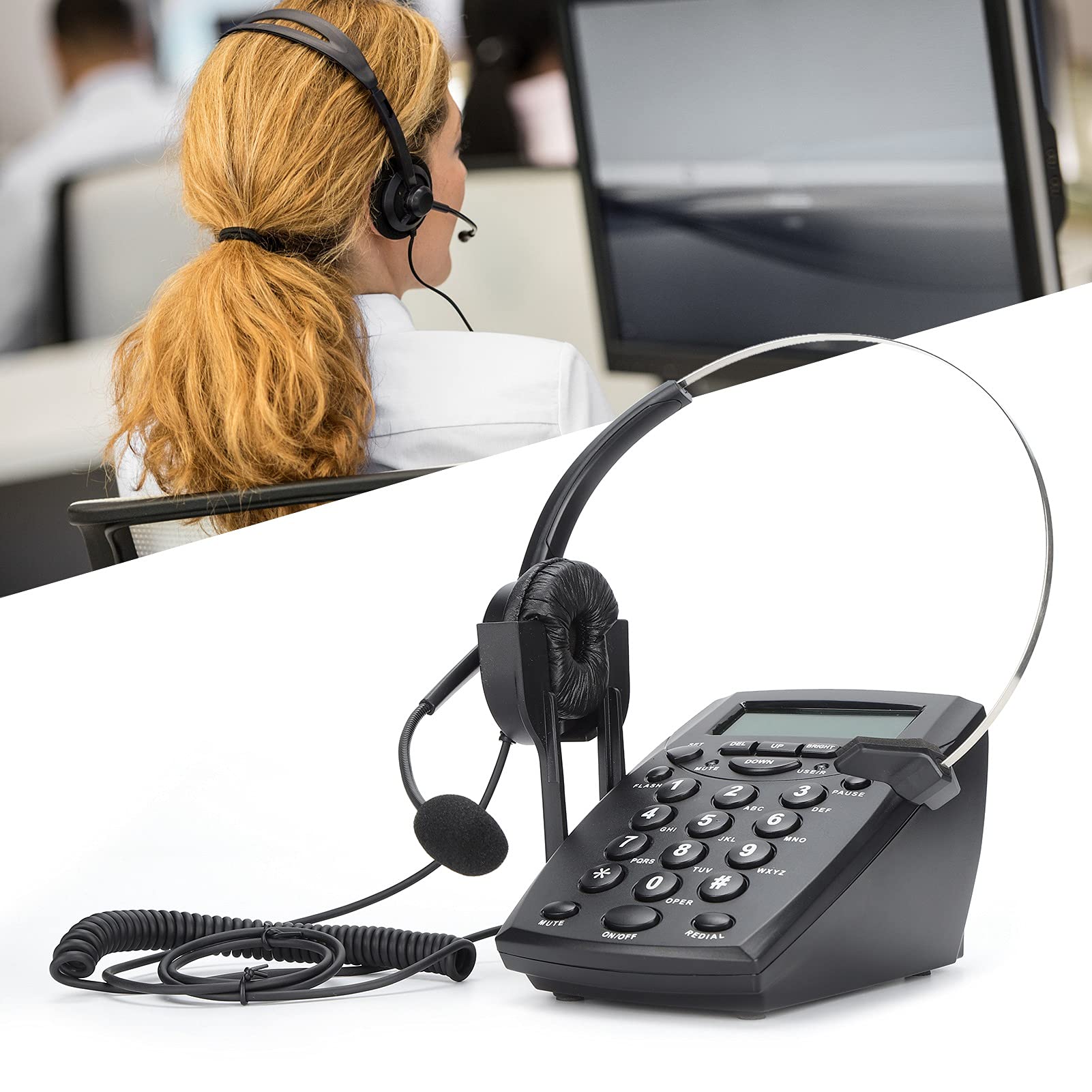HT800 Call Center Telefono con Filo, Telefono Cablato con Microfono Omnidirezionale Cuffie, Telefono Fisso da Scrivania per Ufficio e Casa