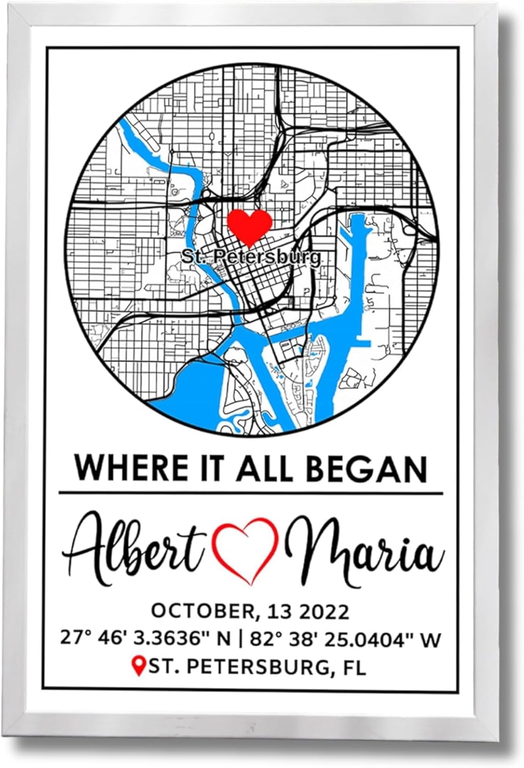 Personalized Where It All Began Map for Couples, Custom City Map Print with Frame And Unframed Option, Anniversary Unique Gift for Wife, Special Christmas Gift for Her, Him, City Map Wall Decorations
