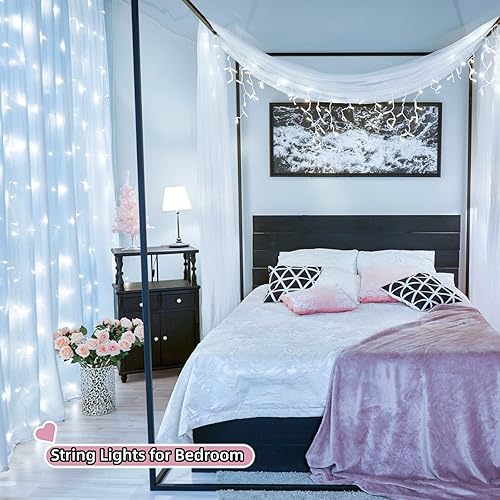 Miniatura 40 de JMEXSUSS Guirnalda de luces LED de 168 pies, 600 luces LED para el día de San Valentín, luces rojas de Navidad con alambre transparente, 8 modos