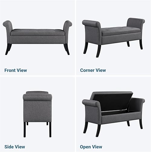 Miniatura 7 de Yaheetech Otomana con almacenamiento, banco otomano de almacenamiento de 52 pulgadas con bisagra de seguridad, banco tapizado con asiento para