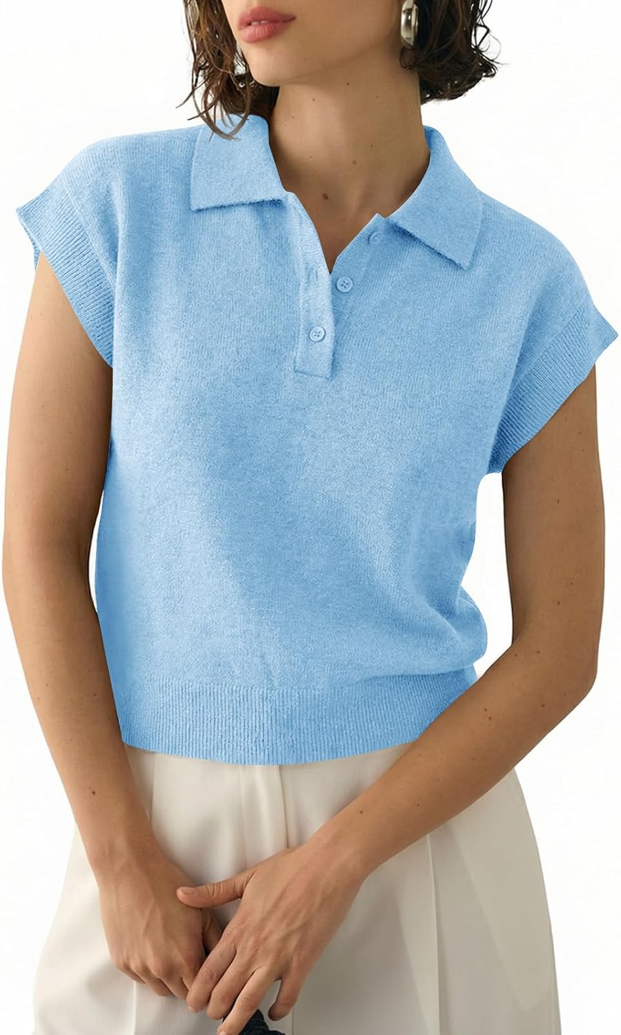 Saodimallsu Womens Cap Short Sleeve Sweater Top Summer Polo Shirts Button Collared Knit Business Casual Pullover Sweater