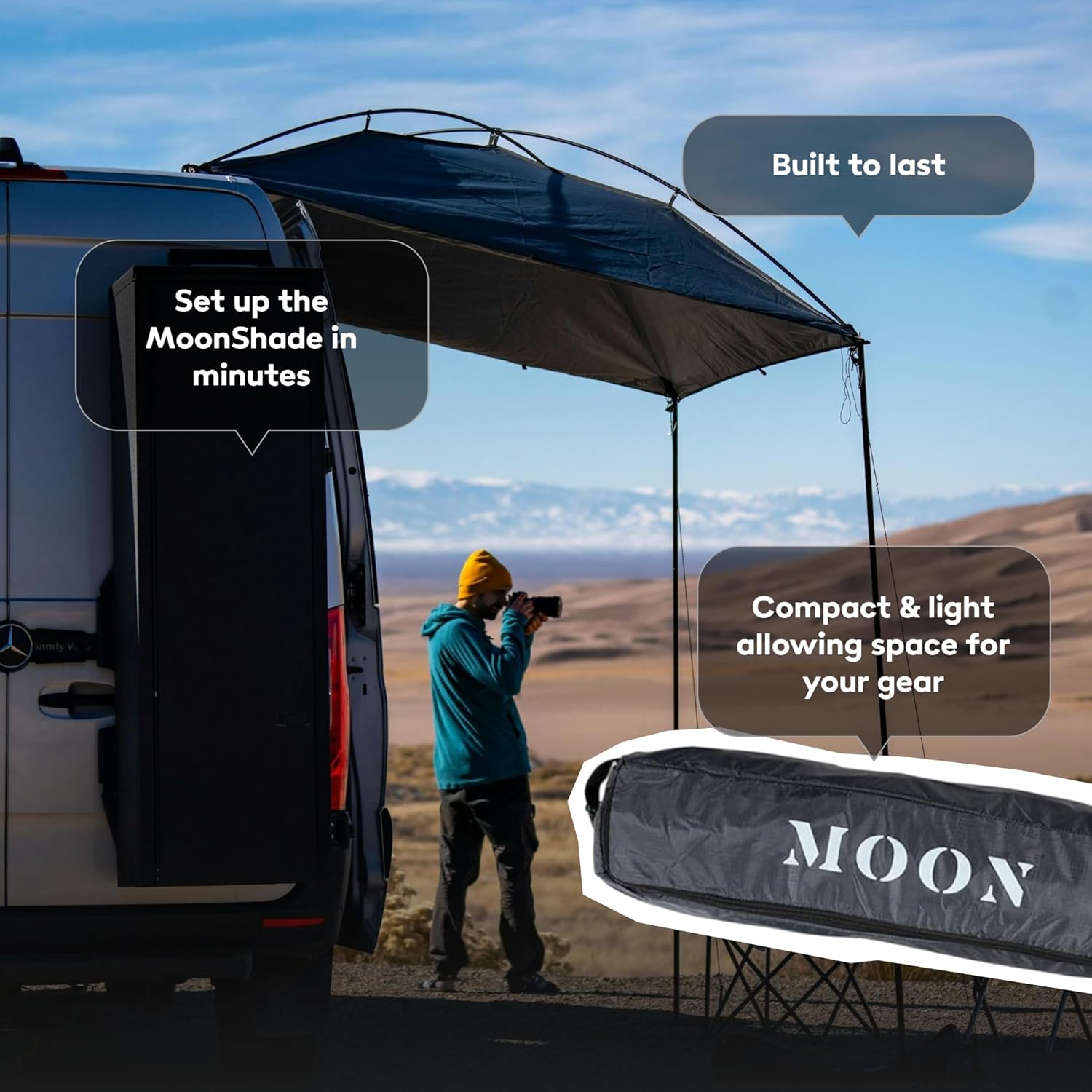 MoonShade Portable Vehicle Awning, Large 9' x 7' Lightweight Car Canopy for Trucks, SUVs, Vans, Campers & Outdoor Adventures (Shadow Blue)