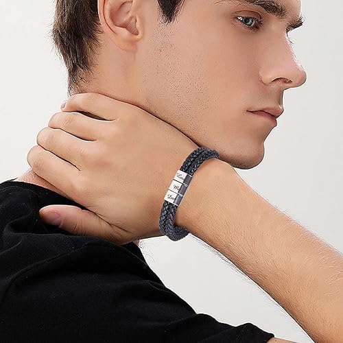 Miniatura 7 de Gifr for Dad Mens Leather Bracelet with Stainless Steel Magnetic Clasp Braided Leather Bracelet To My Dad Amazing Stainless Steel Men's link