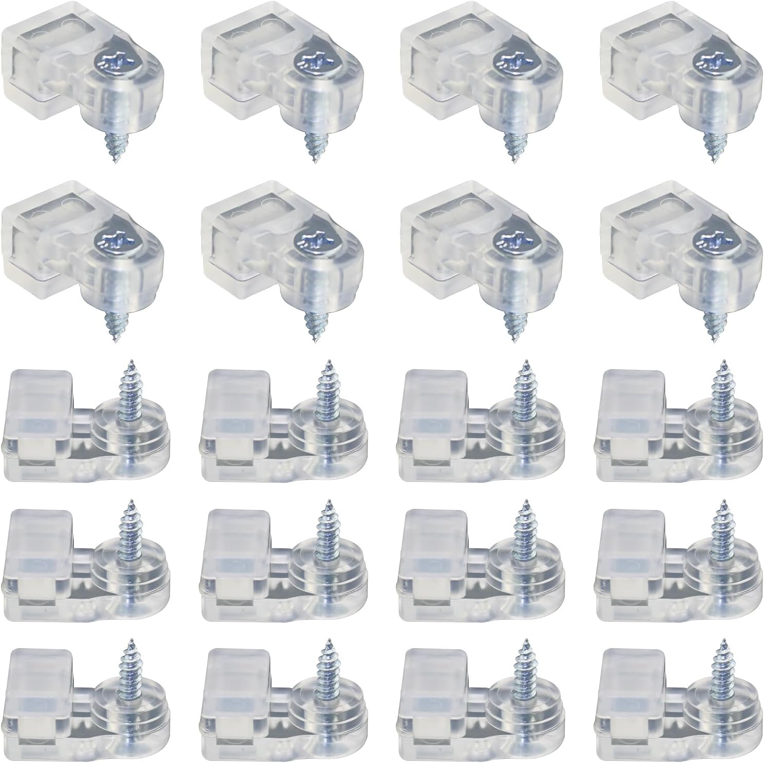 20PCS Glass Retainer Clips with Screws for Doors Windows Wardrobes Mirrors Cabinets Installation Type F Transparent with Adhesive Universal Wall Support Brackets Panel Holders 2.1x0.7x1cm