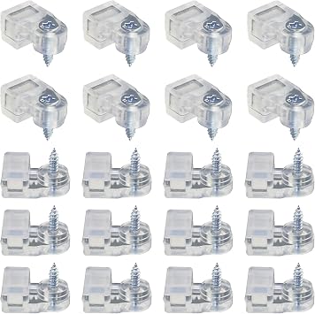 20PCS Glass Retainer Clips with Screws for Doors Windows Wardrobes Mirrors Cabinets Installation Type F Transparent with Adhesive Universal Wall Support Brackets Panel Holders 2.1x0.7x1cm