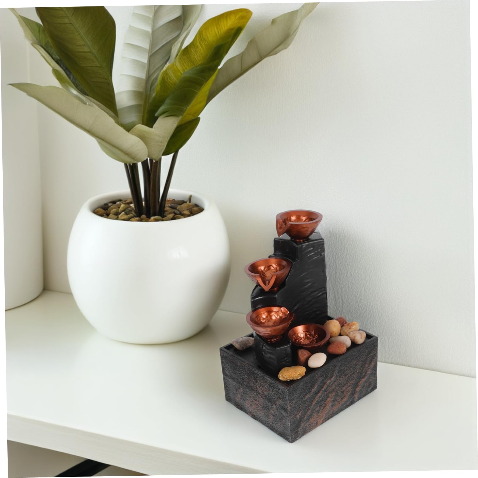 1 Set Pequeña Fuente De Agua LED De Interior con Guijarros Naturales Decoración De De Escritorio para La Sala De Estar De Dormitorio Decoración De La Oficina De La