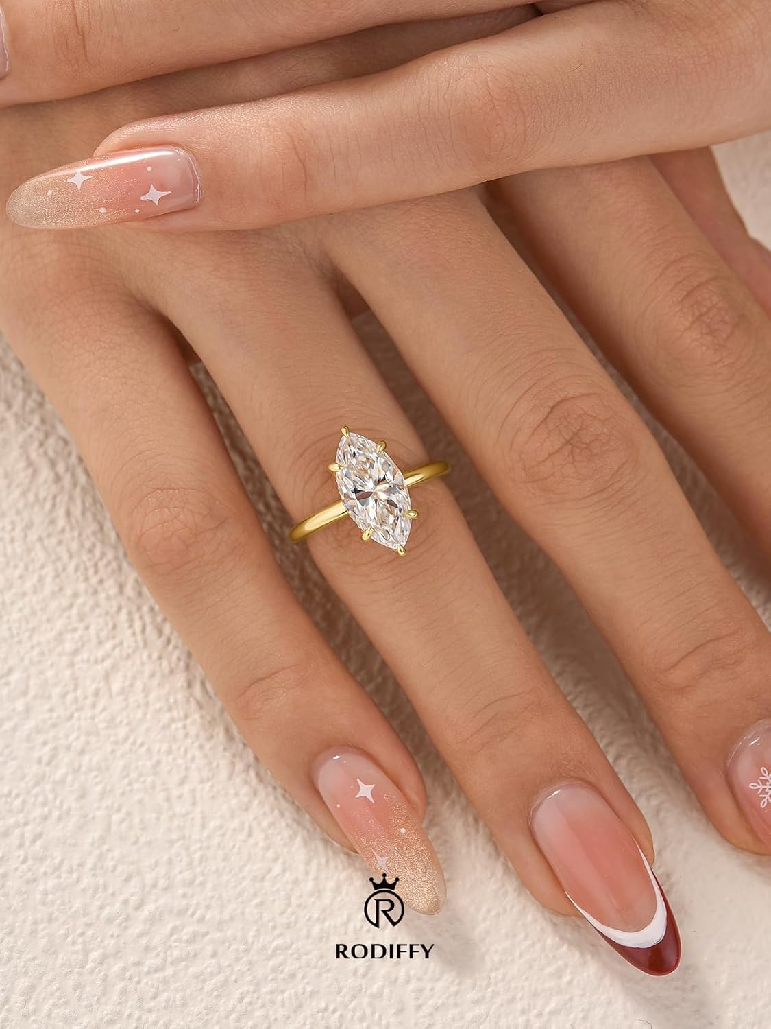 2 Carat Elegant Marquise Cut Engagement Ring for Women, S925 Silver Lab-Created D Color VVS1 Moissanite Promise Ring with 14K Gold Plated - Image 3