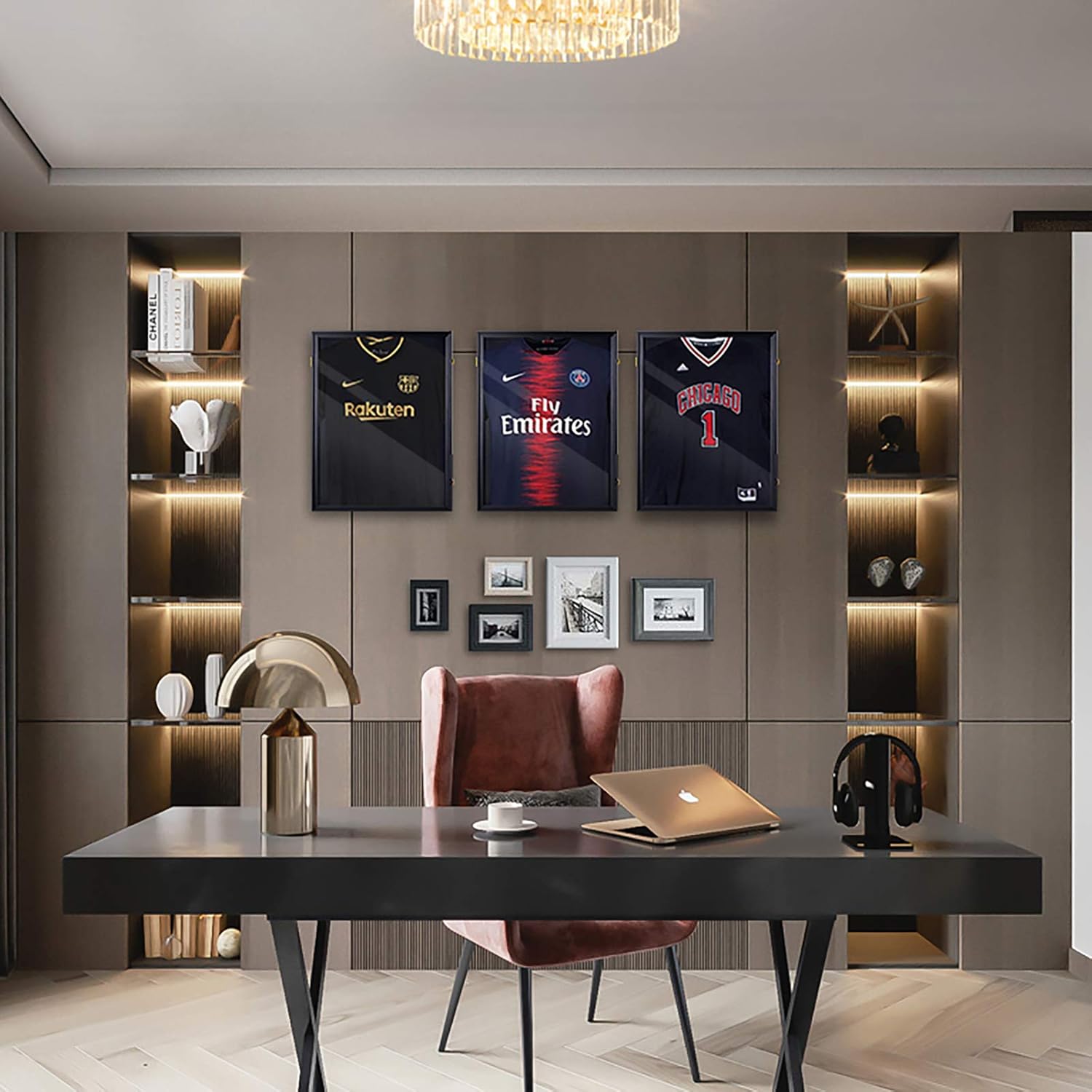 Jersey Display Frame Wall Mount Case Cabinet Lockable Large Sport Shirt Display Shadow Box UV Protection Acrylic Panel, Hangers for Baseball Basketball Football Soccer Hockey Shirt & Uniform (Black)