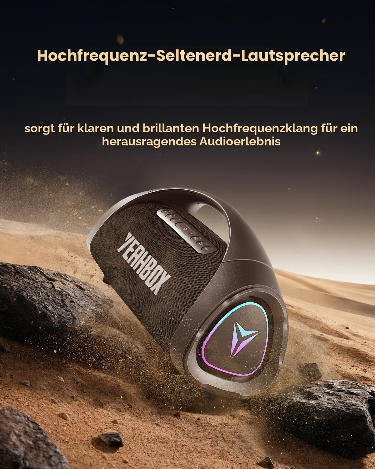 YEAHBOX Sonic Boom Max 300W Bluetooth Lautsprecher mit Massivem Bass, IPX67 Wasserdichter Tragbarer Lautsprecher mit Subwoofer/Equalizer/5 Playern/BT 5.3/Schnellladung, Außenlautsprecher