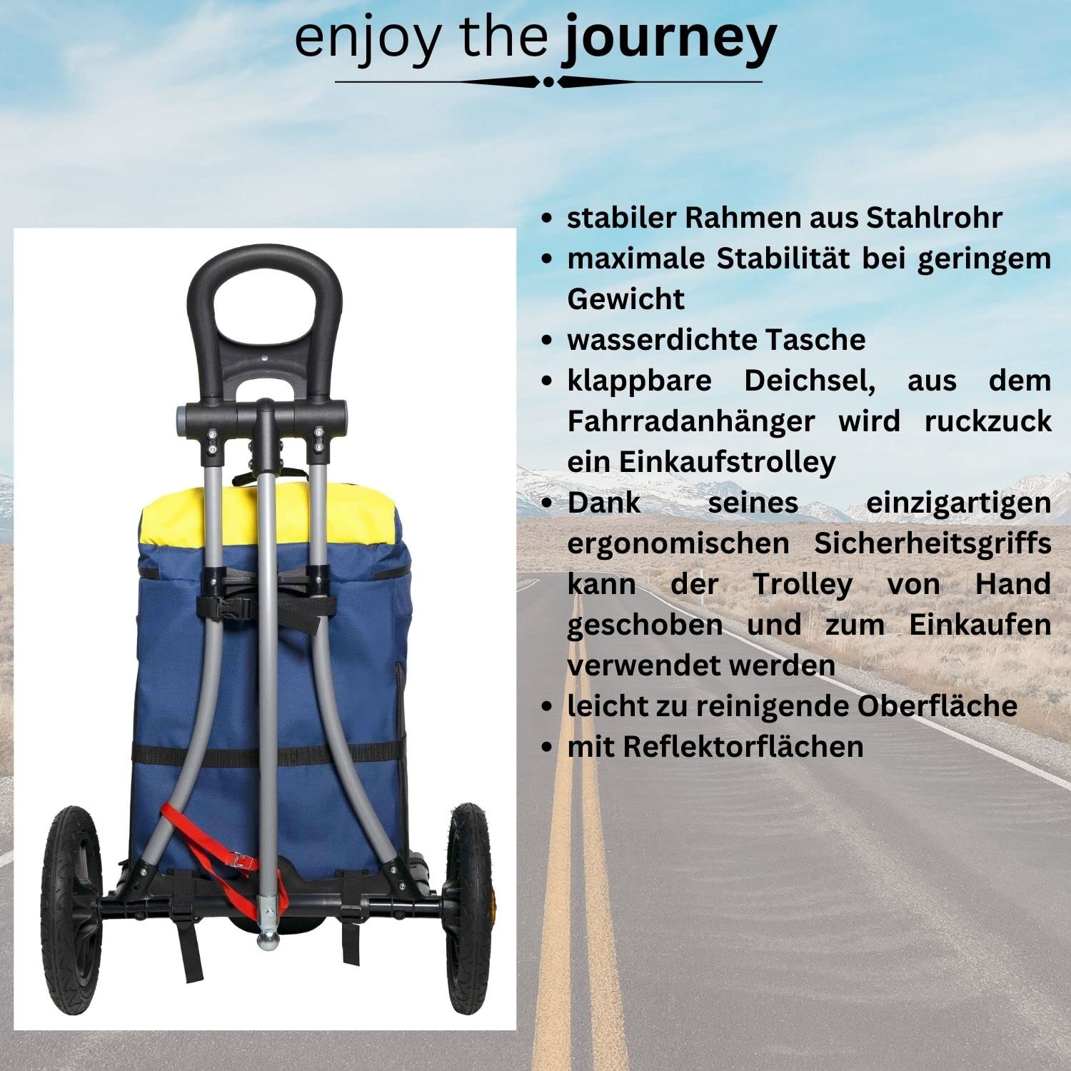 RIMORCHIO BAGAGERE B-Tourist Blu/Giallo Fissaggio Telaio BELLELLI 38X27X54 45 litri Chiusure Impermeabili