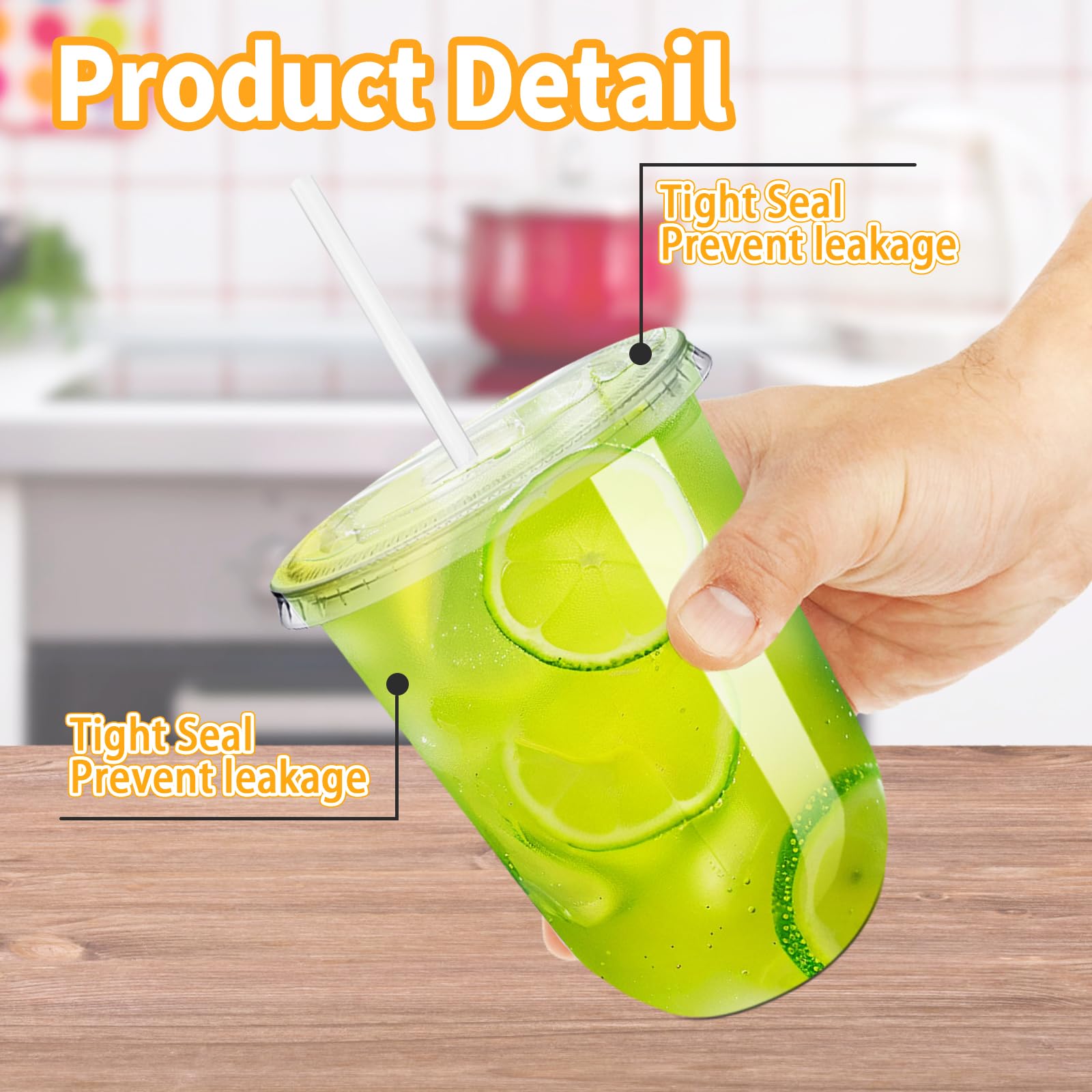 Alaeseje 50 Pack 16 oz Clear Plastic Iced Coffee Cups with Lids and Straws — Amazon image 3