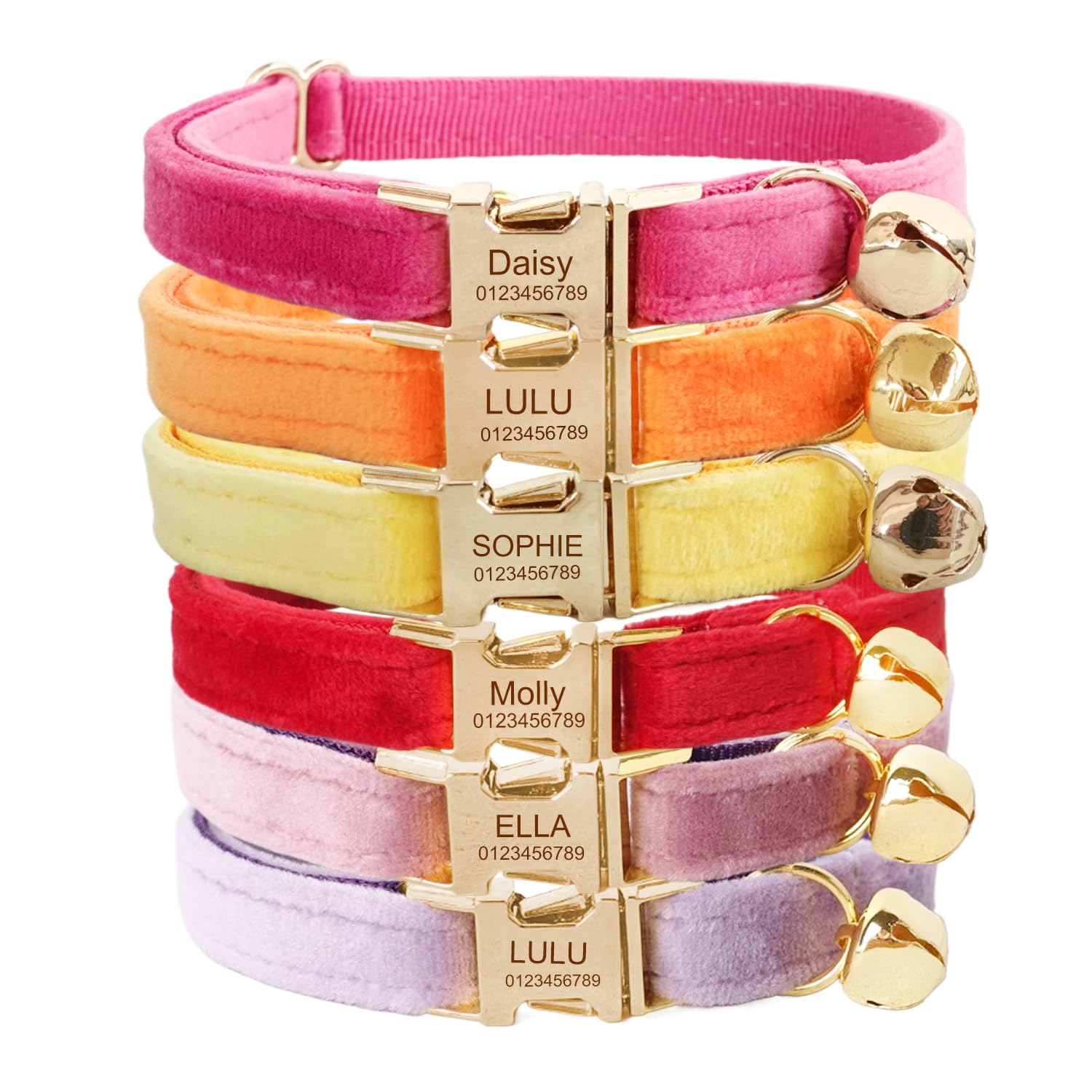 Personalized Cat Collar – Custom Engraved Name & Phone Number, Soft Adjustable Fabric, Secure Metal Buckle (Velvet)