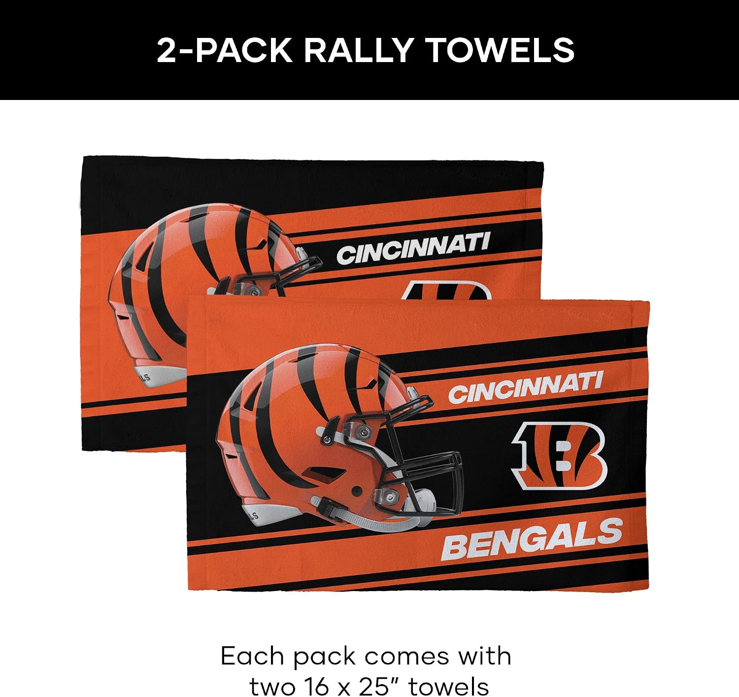 Northwest NFL Cincinnati Bengals 2-Pack Fan Towel Set, 16" x 25" Each, Swipe, Team Colors