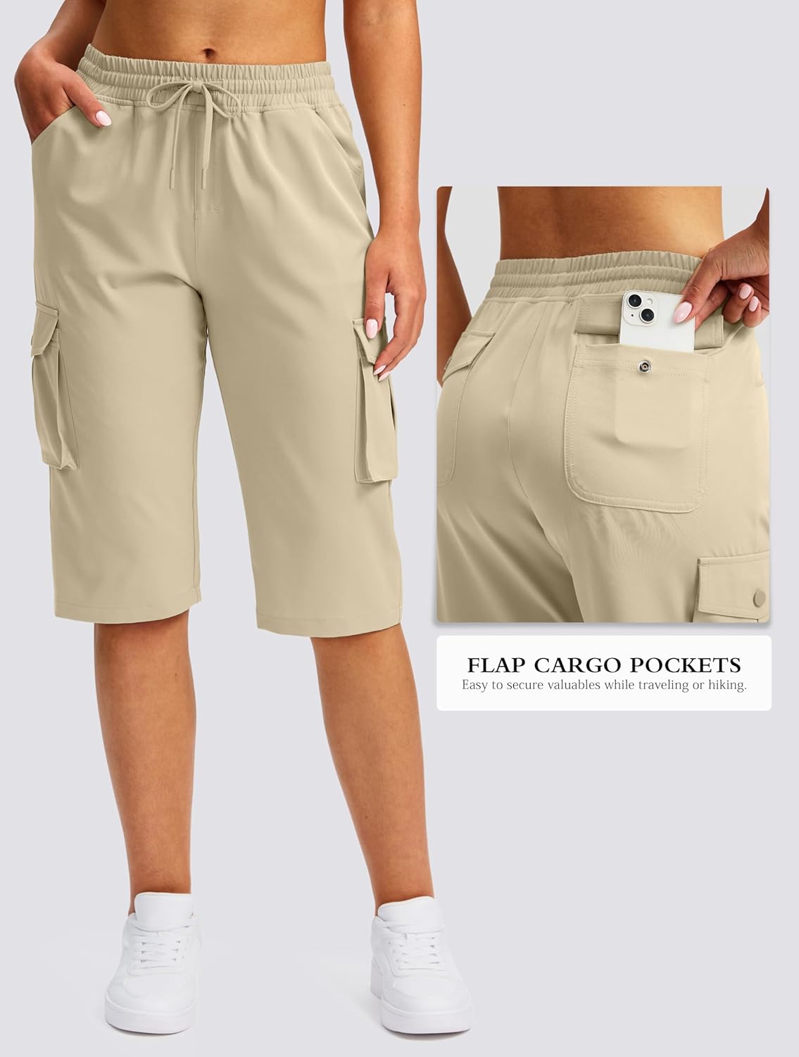 Viodia 15" Long Shorts for Women Hiking Cargo Bermuda Shorts Lightweight Knee Length Capris for Summer Travel Fishing - Image 3