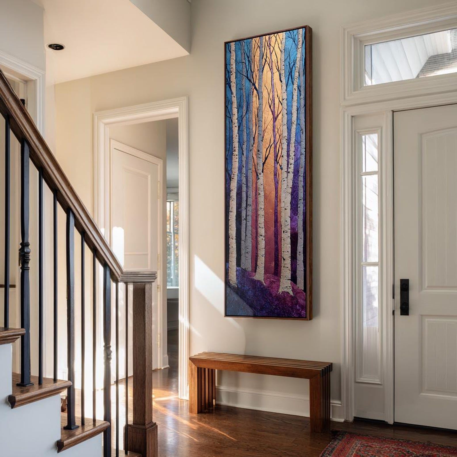 XINBAO Birch Trees Canvas paint, Tall Narrow Tree Print, Vertical Natural Canvas Art Work，Abstract Nature Decor，Canvas Wall Art(20x60cm/Frameless)