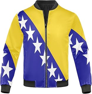 Vnurnrn Bosnia and Herzegovina Flag Mens Windproof Bomber Jacket Lightweight Windbreaker