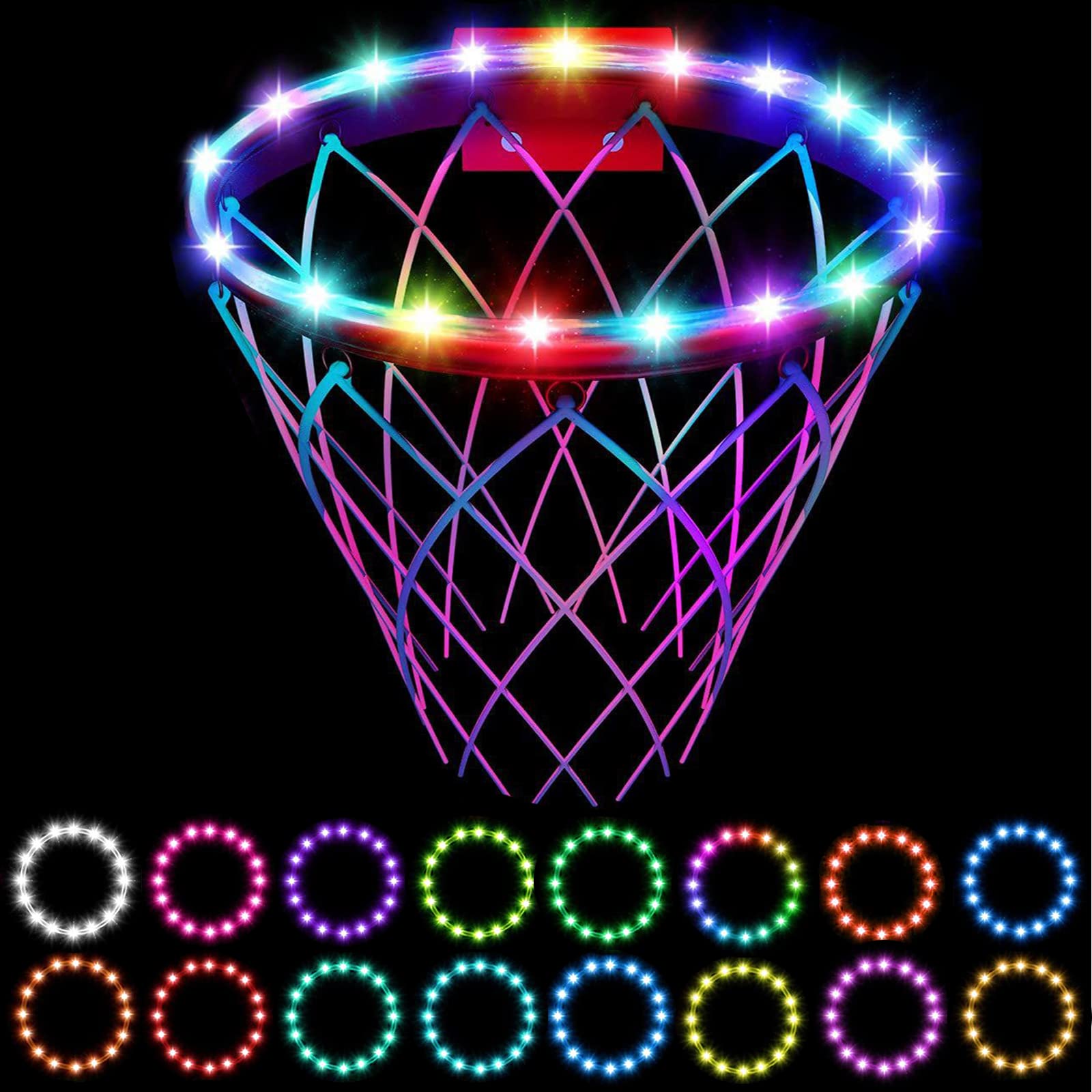 GuffoLED Basketball Hoop Light, Waterproof Super Bright Basketball Rim Lights,Remote Control 16 Colors and 7 Lighting Flicker Change, for Night Outdoor Basketball Games
