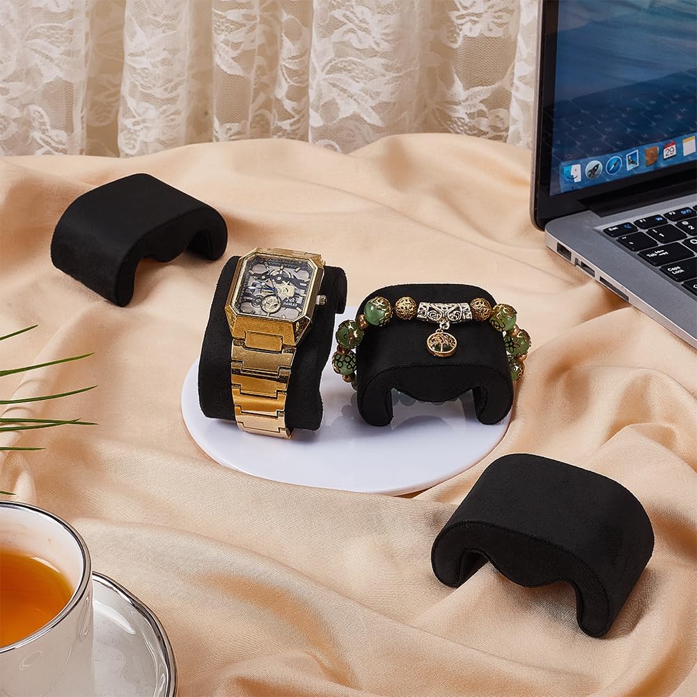 FINGERINSPIRE 4Pcs M Shaped Watch Display Pillow Black Color Watch Case Pillows 3x1.9x1.4Inch Velvet Jewelry Bracelet Display Pillows Watches Cushion Replacement for Watches Bracelet Storage