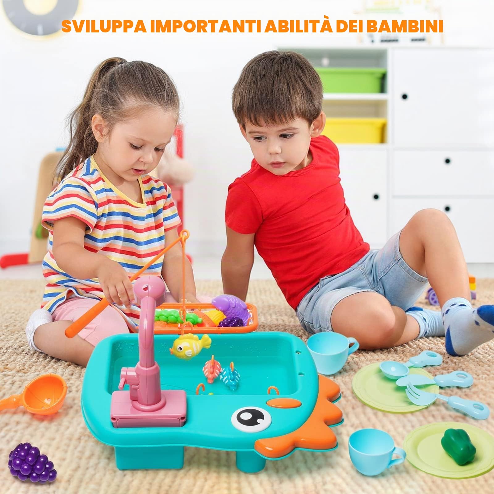 Giocattolo Lavello da Cucina con Rubinetto Aggiornato,Giocattoli per lavello da Cucina Set con Acqua Corrente,Giocattolo per Lavastoviglie per Giochi di Ruolo per Bambini