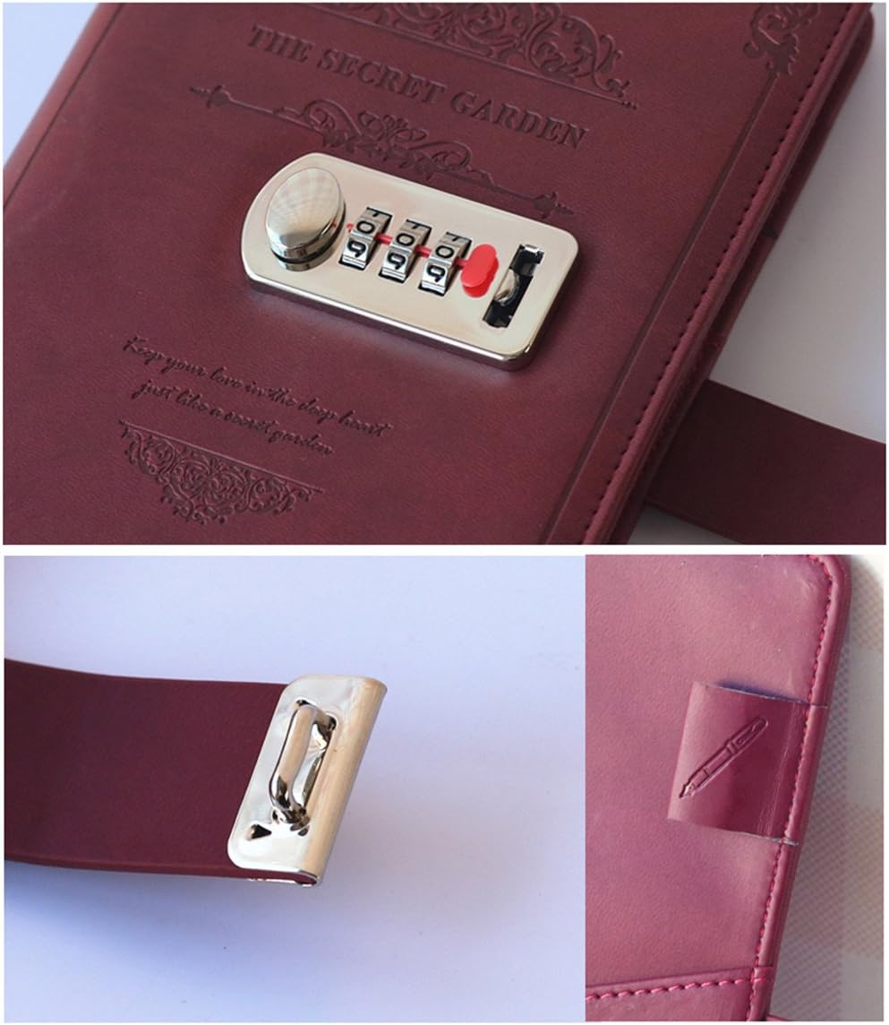 LinYesh Retro Vintage PU Leather Password Notebook Writing Notebook, Planner Organizer with Coded Lock, Pen Holder - Image 5