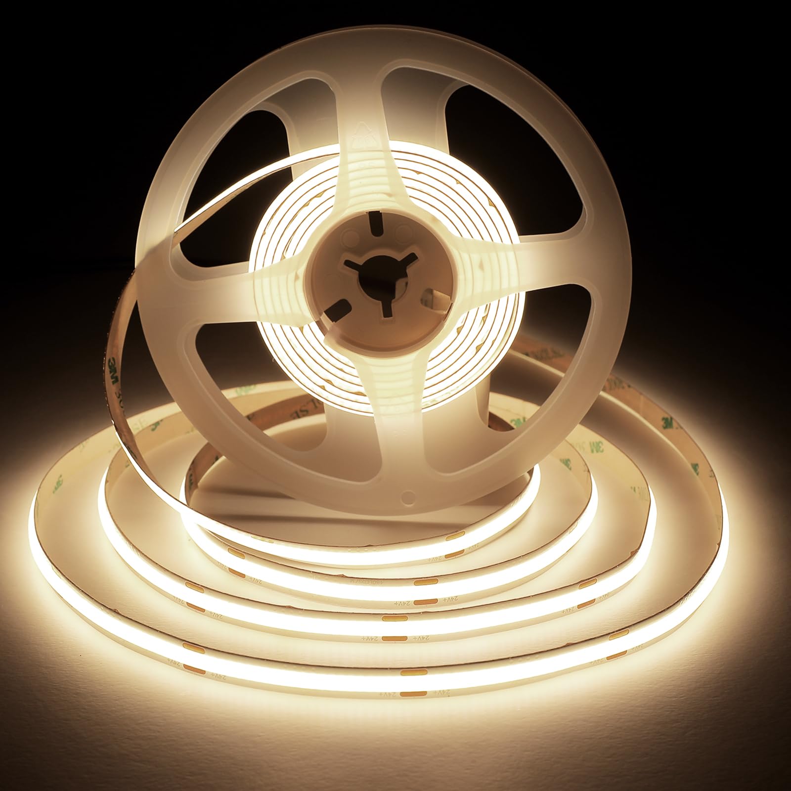 HCHEOG COB LED Strip Lights 5m,4000K Natural White LED Strips,Uniform DC24V LED Strip, with 320LEDs/M, 8mm Wide, CRI90+, Dotless LED Tape for Room Decoration (No Power Supply)