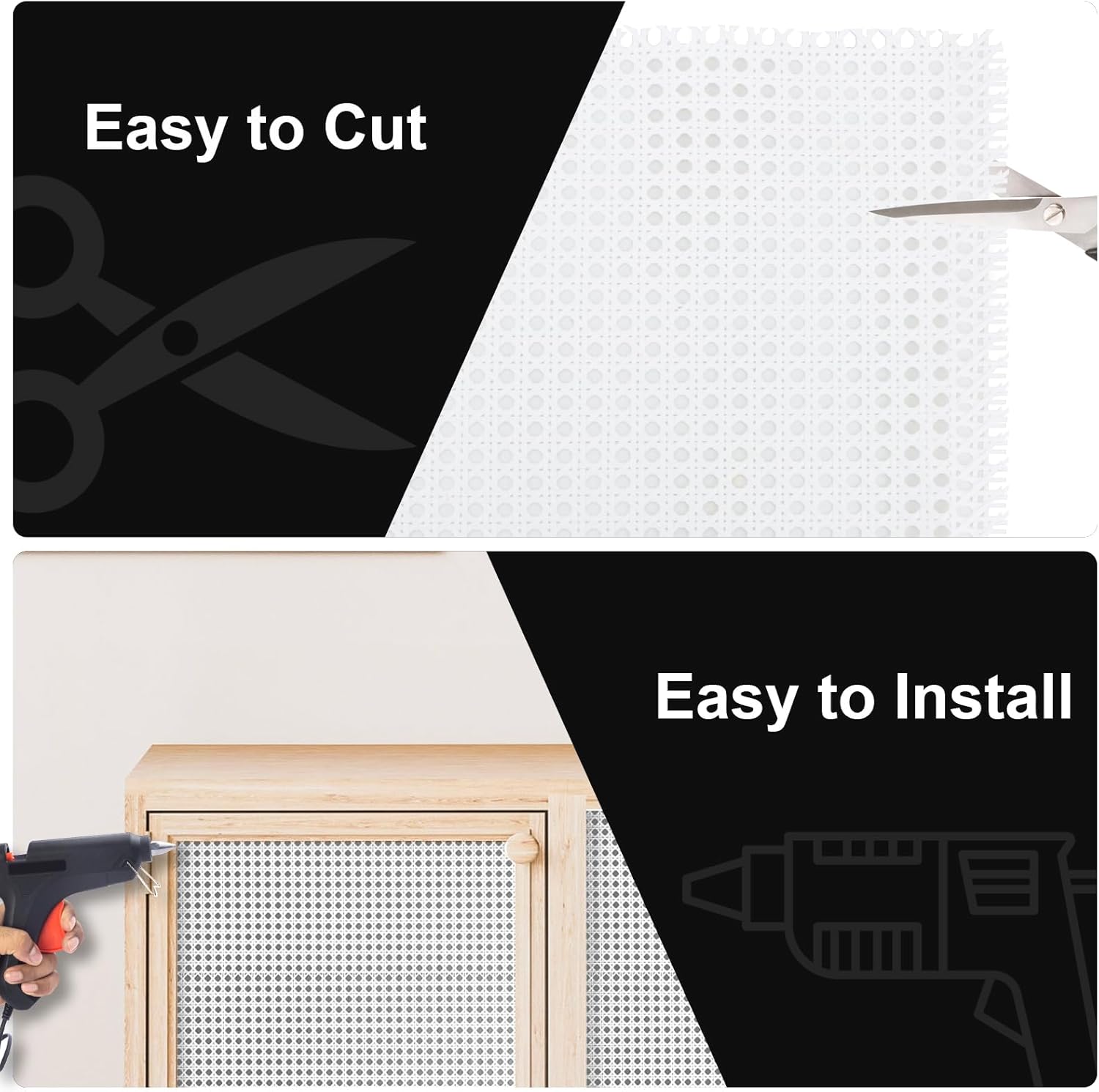 16" x 72" Plastic Cane Webbing, 6 Feet Cane Webbing Roll for Caning Project, White Cane Webbing, Rattan Webbing, Caning Material for Chairs, Cabinet, Dresser, Furniture