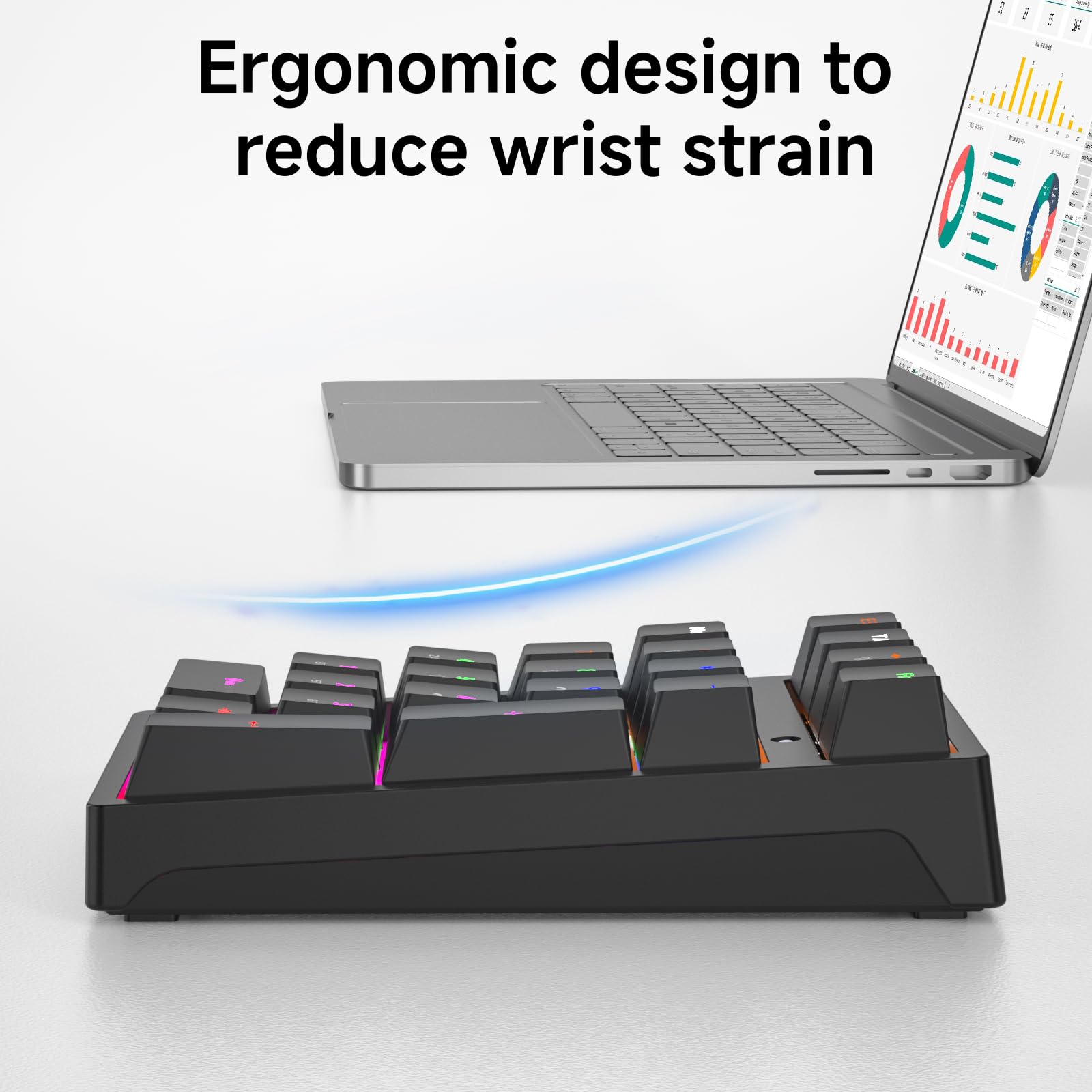 Teclado numérico mecánico con retroiluminación LED RGB de 21 teclas, teclado numérico inalámbrico 2.4G/Bluetooth 5.0/cable USB-C RGB retroiluminado teclado numérico recargable para Win/Mac
