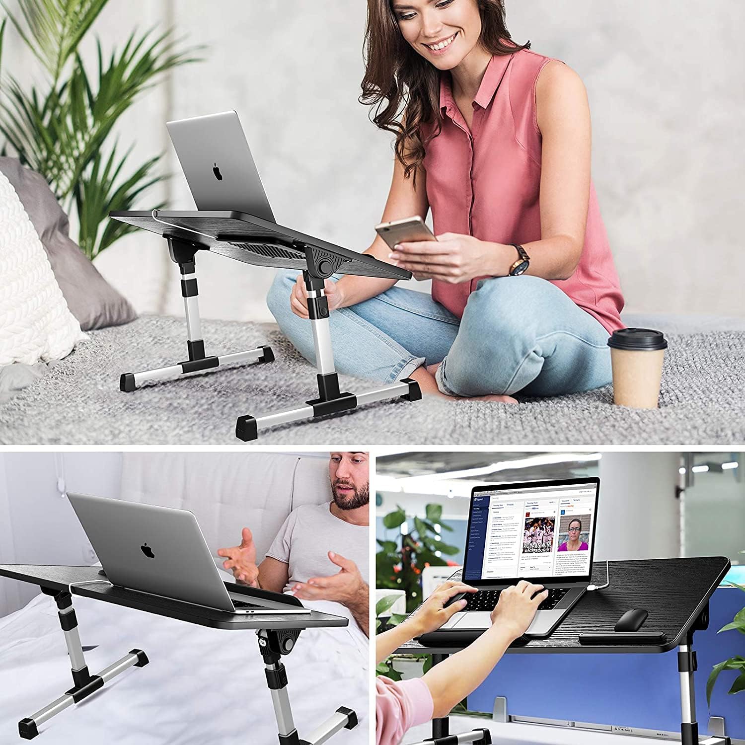 Uр Tо 40% оƒƒ Laptop Desk for Bed, Folding Laptop Table 4 Angles 5 Heights Adjustable Portable, with Internal USB Cooling Fan Laptop Tray for Sofa Floor Couch Home Office Working Studying (Black)