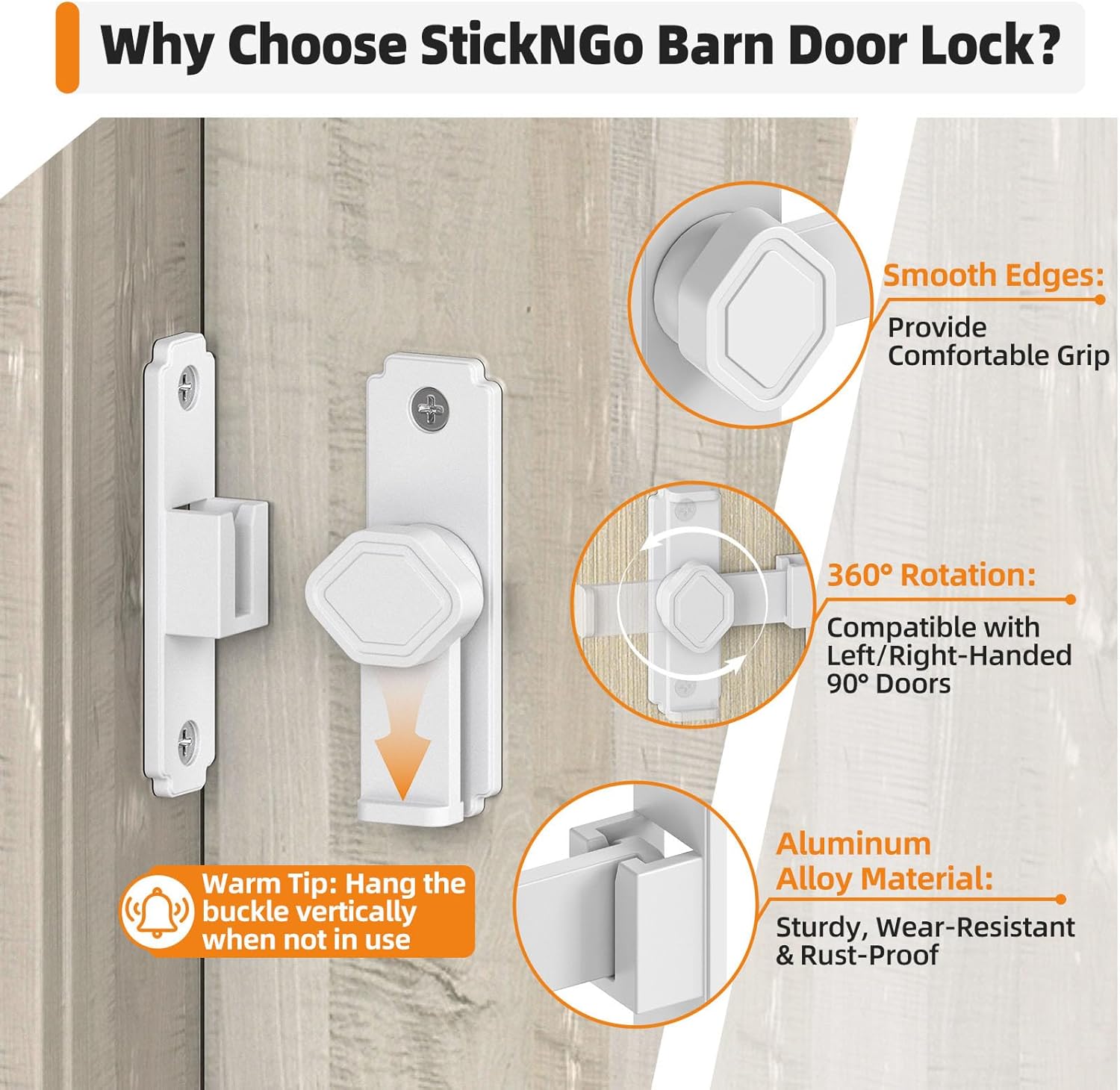 90 Degree Barn Door Lock - Aluminum Alloy Security Flip Sliding Door Lock, Anti-Theft Gate Latch for Barn, Bedroom, Fence, Shed (White-4 Pcs)