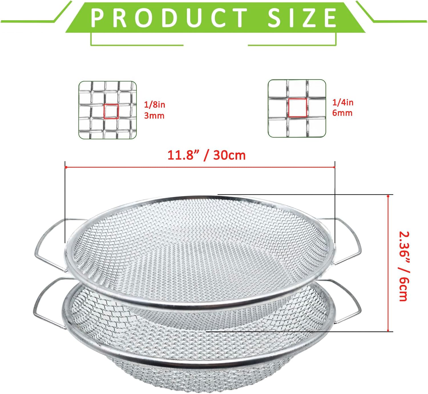 2PCS Soil Sifter for Gardening Top Soil, Sand Sifter, Dirt Sifter, Compost Sifter, Rock Sifter, Garden Soil, Vermiculite for Gardening Seed Blocking Tool - 3mm 6mm Mesh with Handle