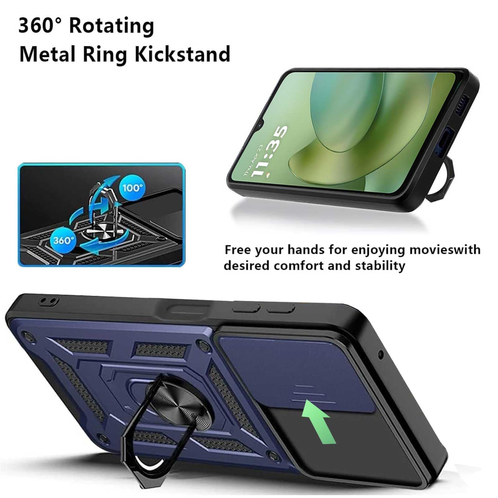 Cover Compatibile con Motorola Moto G06 4G (6.88") Hard PC e Silicone TPU Custodia con Supporto Girevole a 360° Protezione Case Blu