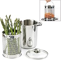 Vista 1 de Olla de espárragos, olla de vapor de acero inoxidable con cesta y tapa, olla de espárragos para pasta, espaguetis, tempura japonesa pequeña olla