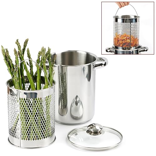 Asparagus Pot Deep Fryer Pot, Stainless Steel Steam Cooker with