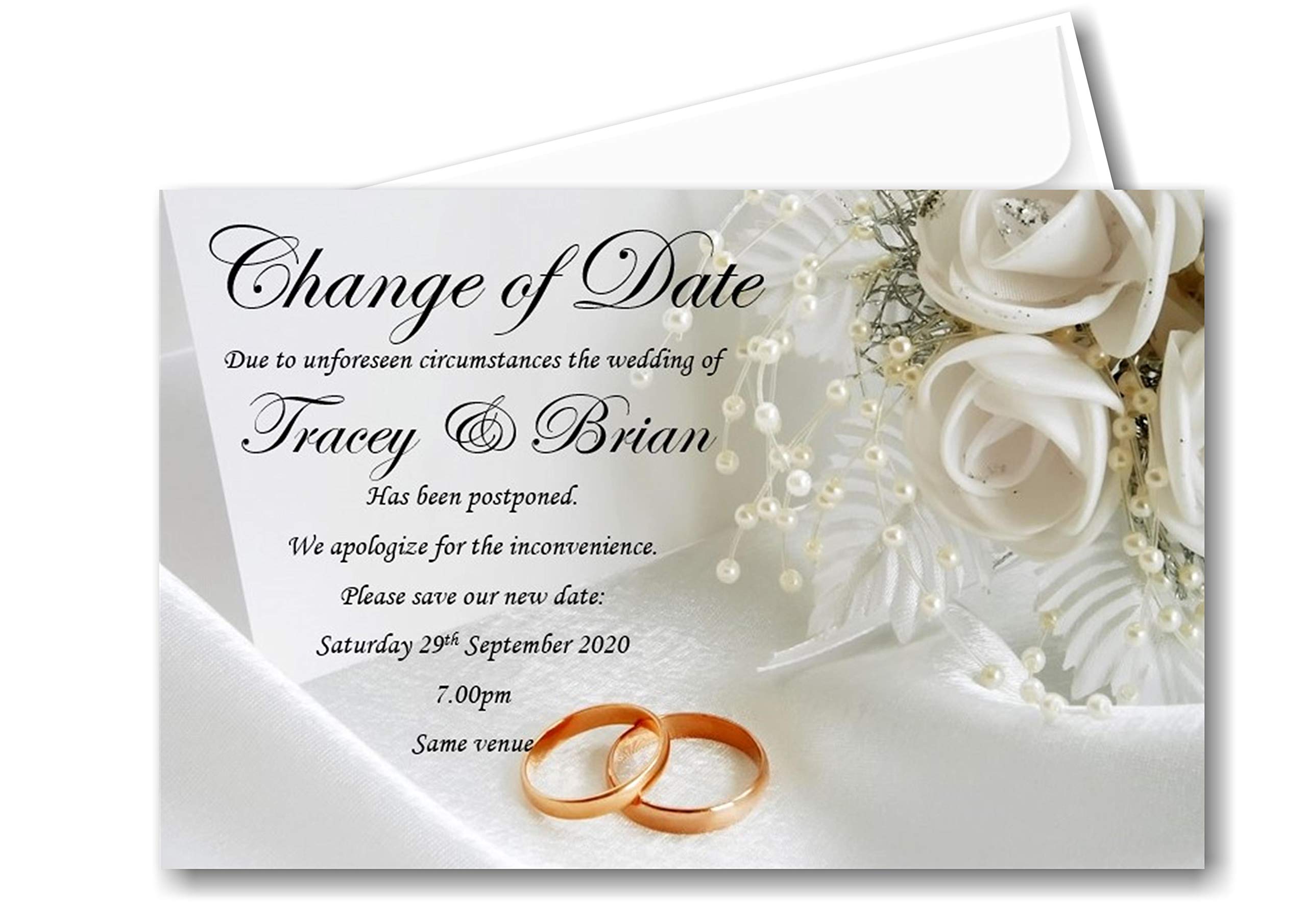 Personalised Change The Date, New Date, Change of Date Wedding Cards with Envelopes ref ND11 (30)