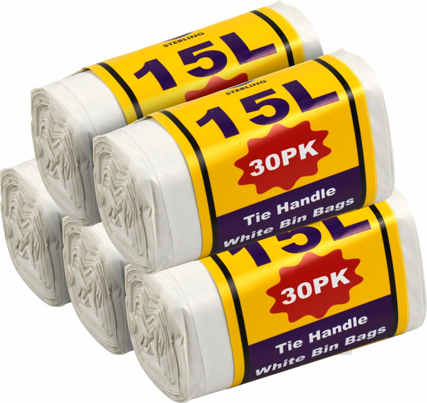 Lavv Housewares Ltd White 15L Plastic Bin Bags Liners With Tie Handles 30Pk (5)