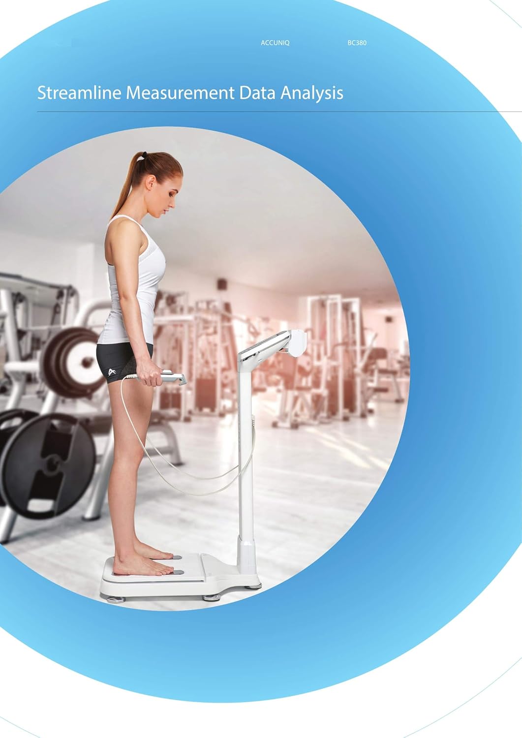User performing body composition analysis on ACCUNIQ BC380