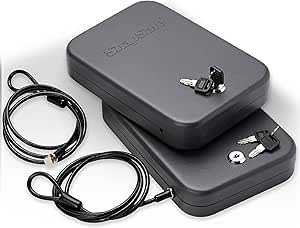SnapSafe Portable Lock Box for Guns and Valuables, 2 Pack - Includes 2 Lock Boxes (Keyed Alike), 4 Keys and 1500 Pound Patented Security Cable - Thick 16-Gauge Steel - An Ideal Car Gun Safe