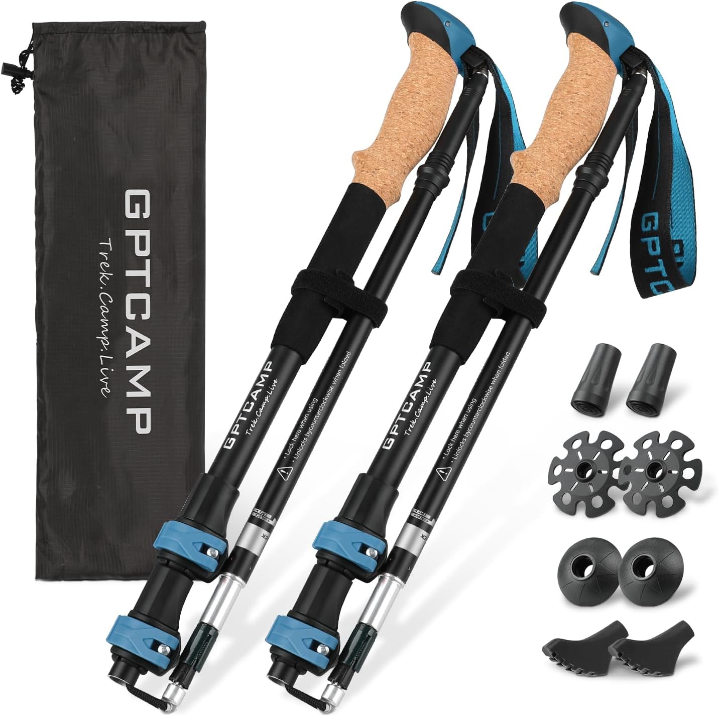 GPTCAMP Walking Sticks,Trekking Poles Collapsible Hiking Poles,Lightweight Folding Travel Walking Pole for Men Women,2pc Adjustable Hiking Stick with EVA Foam Grips for Backpacking