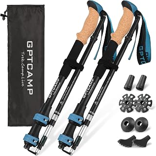 GPTCAMP Collapsible Trekking Poles - Lightweight Adjustable Hiking Sticks for Men Women, EVA Foam Grips, 2-Pack Backpacking Poles