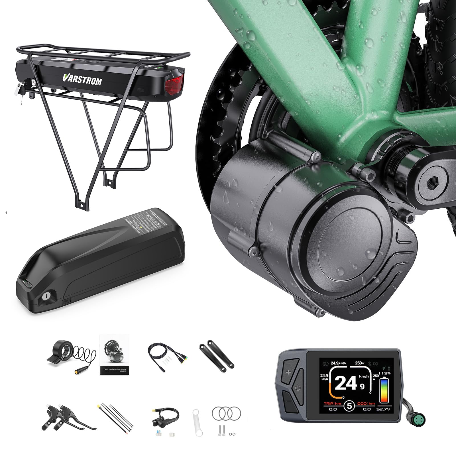 TS-DZ-2B TSDZ16 Mittelmotor – 48V 1000W 750W 500W 36V 250W Elektrofahrrad Drehmomentsensor-Mittelantriebskit mit optionalem LCD-Display und Akku, Tong-Sheng E-Bike-Umrüstkit