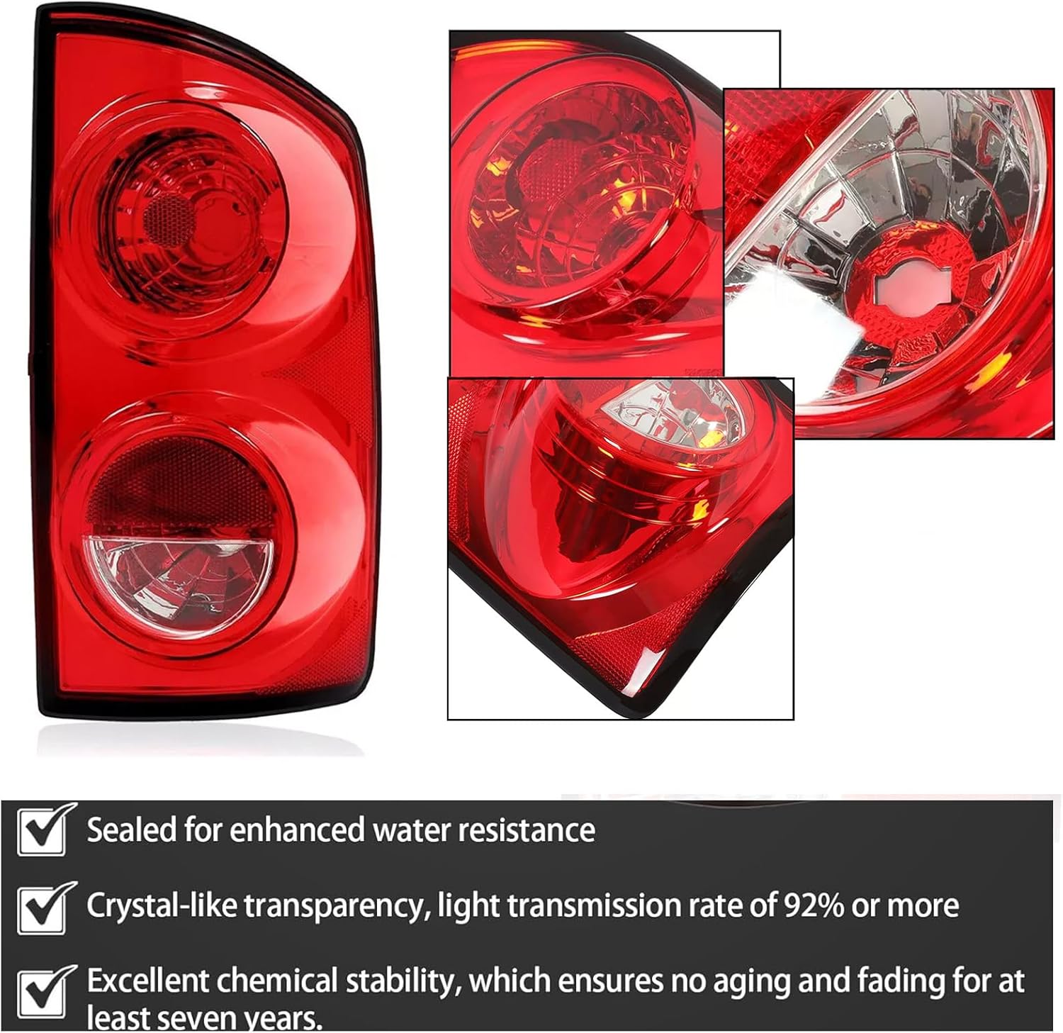 Tail Lights Assembly Fits Dodge Ram 1500 2007 2008 2009 Dodge Ram 2500 3500 Rear Brake Lamp Turn Signal Back Up Taillight Red Lens L+R CH2800165 CH2801165