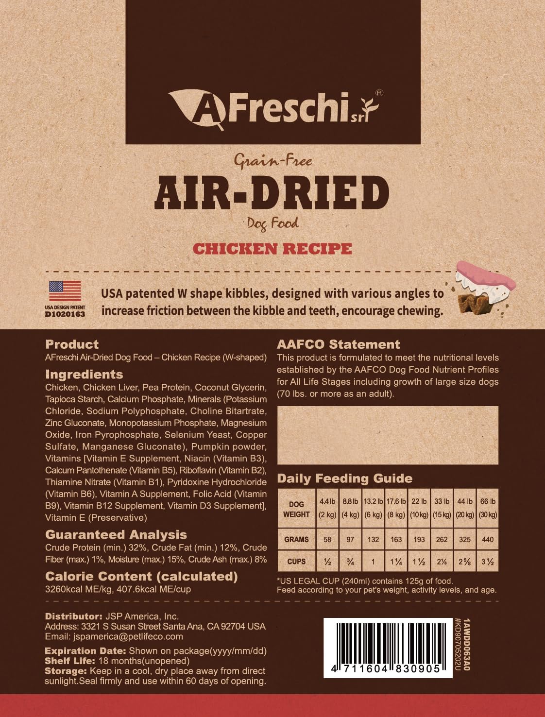 Freschi Air-Dried Dog Food Real Chicken Grain-Free High-Protein All Breeds Picky Eaters 1 lb