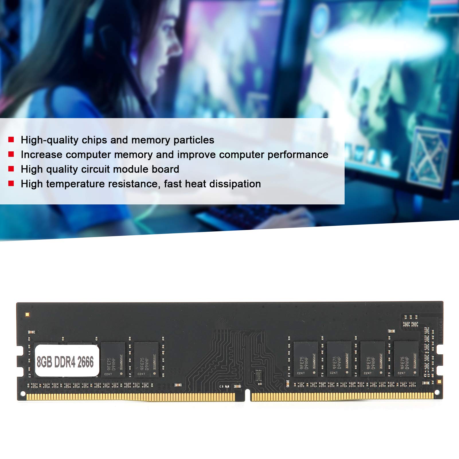 HEEPDD Moduł Pamięci DDR4 do Komputerów Stacjonarnych, Aktualizacja Pamięci RAM PCB 8 GB 2666 MHz 288PIN, Szybka pamięć Komputerowa 1,2 V dla Komputerów Stacjonarnych do Gier Office Użytkownicy (8
