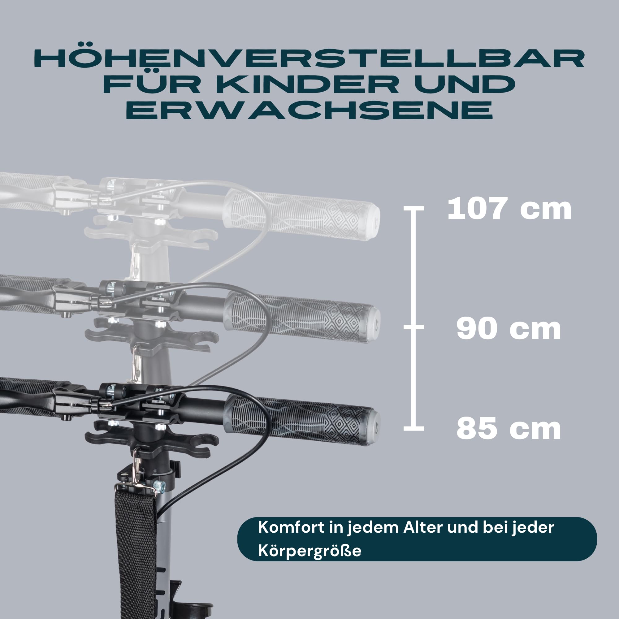 Bergen City Scooter Tretroller Classic klappbar - 200 mm Räder, Scheiben- & Fußbremse, 2× Federung, Aluminium Scooter höhenverstellbar, für Kinder ab 6 Jahre & Erwachsene bis 100 kg